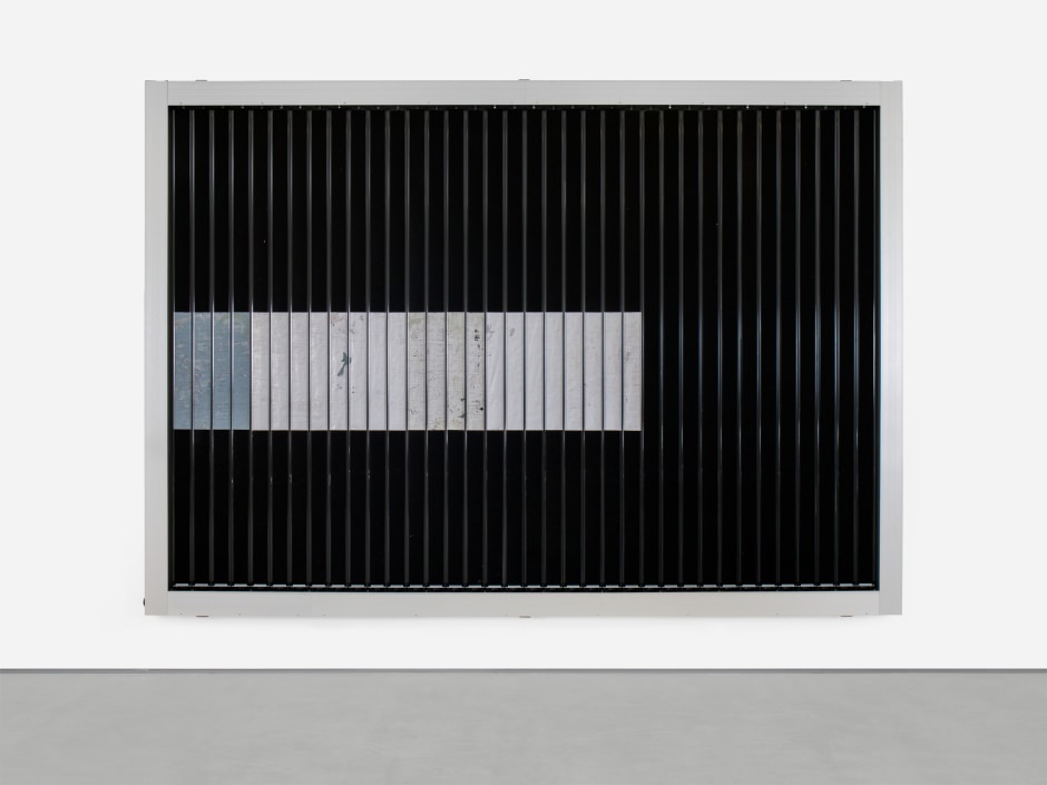 Untitled (Chrome Line) , 2024  trivision billboard, paper, paint, poster  271 x 410 x 12 cm / 106 ¾ x 161 ⅜ x 4 ¾ in dur: 20 sec  © Klara Liden. Courtesy of the Artist and Sadie Coles HQ, London.  Photo: Katie Morrison