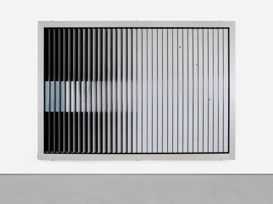 Untitled (Chrome Line) , 2024  trivision billboard, paper, paint, poster  271 x 410 x 12 cm / 106 ¾ x 161 ⅜ x 4 ¾ in dur: 20 sec  © Klara Liden. Courtesy of the Artist and Sadie Coles HQ, London.  Photo: Katie Morrison