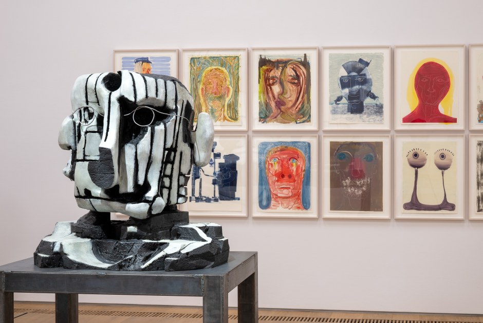 Installation view, Nicole Eisenman, What Happened, Museum Brandhorst, Munich, Germany, 24 March – 10 September 2023  © Nicole Eisenman. Courtesy the Artist and Bayerische Staatsgemäldesammlungen, Museum Brandhorst, Munich.  Photo: Margarita Platis