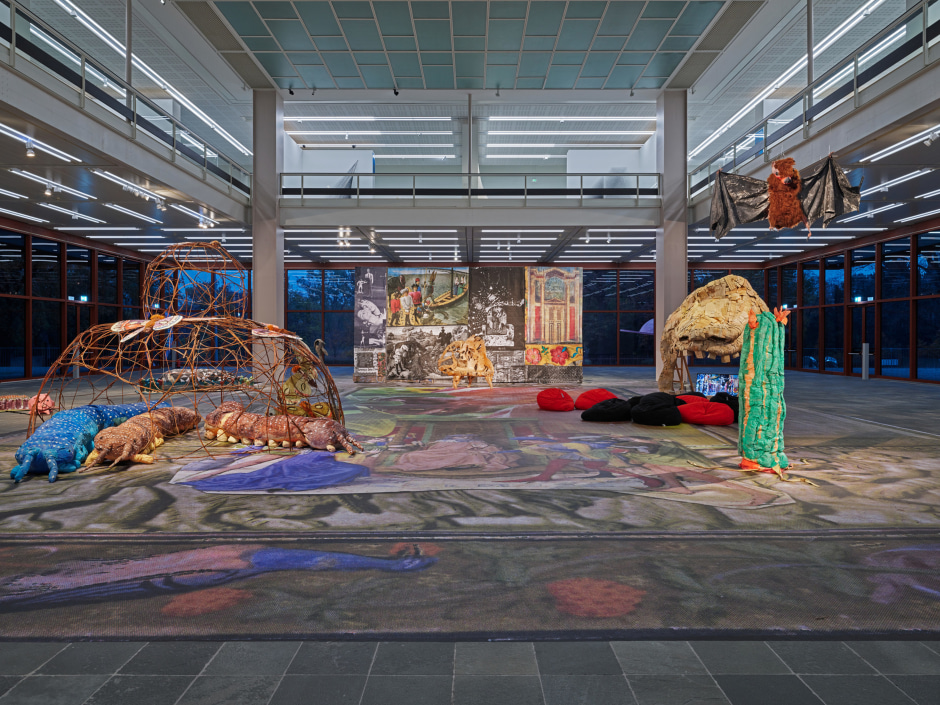 Installation view, Monster Chetwynd, Moths, Bats and Velvet Worms! Moths, Bats and Heretics!, Belvedere 21, Vienna, Austria, 7 November 2024 - 9 February 2025  © Monster Chetwynd. Courtesy of the Artist and Belvedere 21, Vienna.  Photo: Johannes Stoll / Belvedere