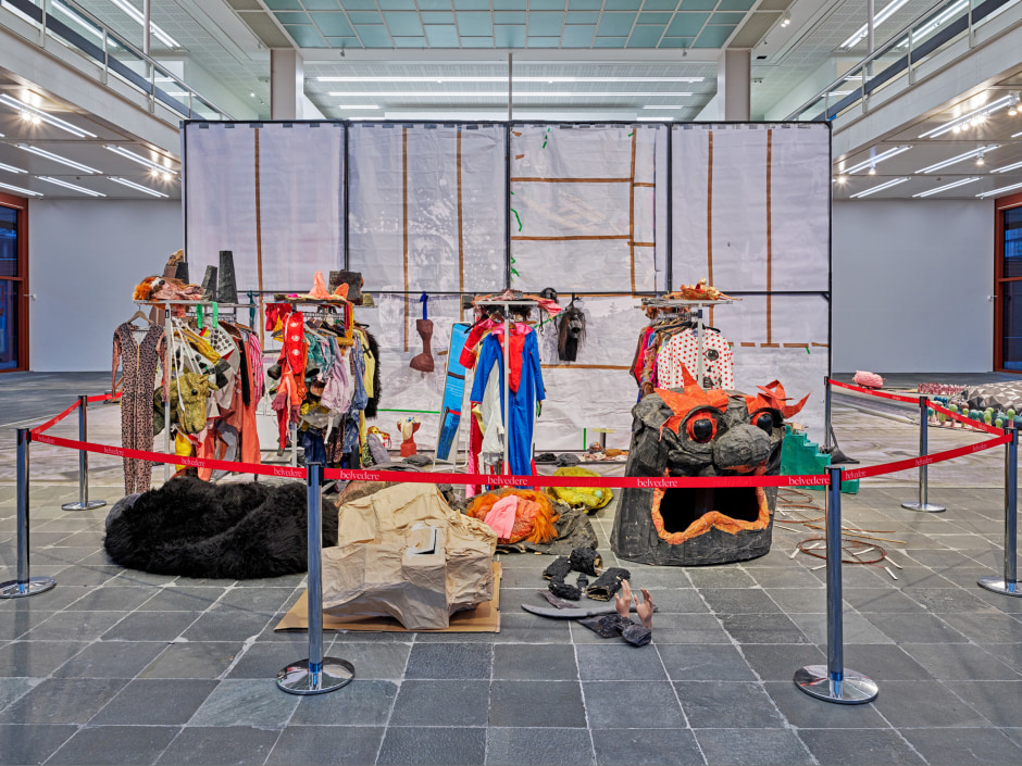 Installation view, Monster Chetwynd, Moths, Bats and Velvet Worms! Moths, Bats and Heretics!, Belvedere 21, Vienna, Austria, 7 November 2024 - 9 February 2025  © Monster Chetwynd. Courtesy of the Artist and Belvedere 21, Vienna.  Photo: Johannes Stoll / Belvedere