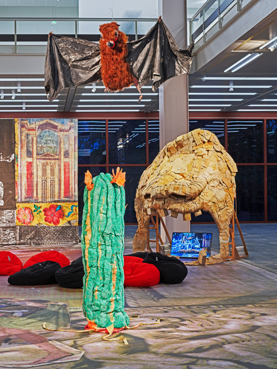 Installation view, Monster Chetwynd, Moths, Bats and Velvet Worms! Moths, Bats and Heretics!, Belvedere 21, Vienna, Austria, 7 November 2024 - 9 February 2025  © Monster Chetwynd. Courtesy of the Artist and Belvedere 21, Vienna.  Photo: Johannes Stoll / Belvedere