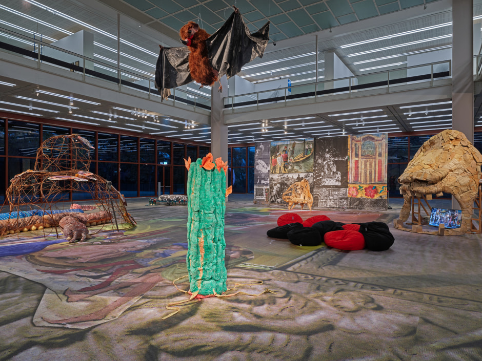Installation view, Monster Chetwynd, Moths, Bats and Velvet Worms! Moths, Bats and Heretics!, Belvedere 21, Vienna, Austria, 7 November 2024 - 9 February 2025  © Monster Chetwynd. Courtesy of the Artist and Belvedere 21, Vienna.  Photo: Johannes Stoll / Belvedere