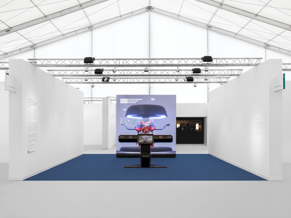 Installation view, Frieze Artist Award, Lawrence Lek, Guanyin: Confessions of a Former Carebot, Frieze London, Booth P1, The Regent's Park, London, 9 - 13 October 2024  © Lawrence Lek. Courtesy the Artist and Sadie Coles HQ. The Frieze London Artist Award 2024 is co-commissioned and co-produced by Frieze and Forma.  Photo: Katie Morrison