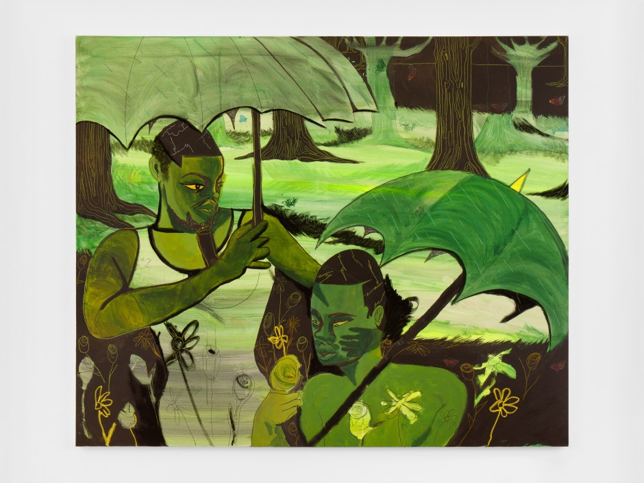 Sudden Downpour in Park Late Night, 2025  acrylic paint, marker, oil stick and colour pencil on canvas  152.4 x 182.9 cm / 60 x 72 in