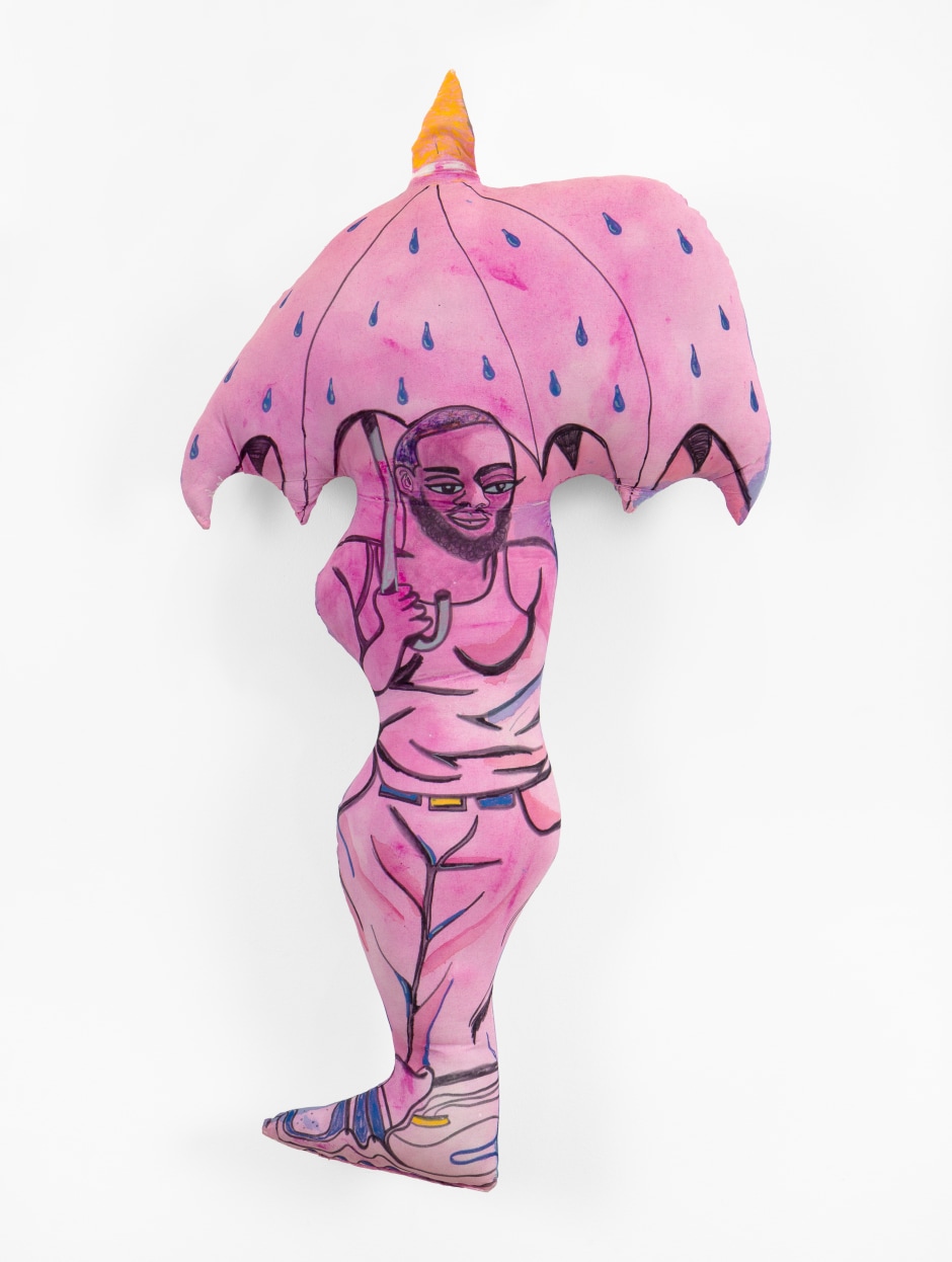 protection, 2025  polyfill, acrylic paint, colour pencil, marker, thread on muslin  109.2 x 61 x 20.3 cm / 43 x 24 x 8 in