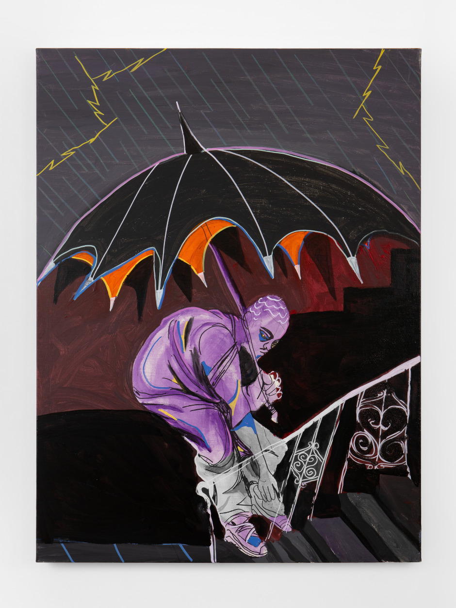 Almost Home 2025  glitter, acrylic paint, marker and colour pencil on canvas 101.6 x 76.2 cm / 40 x 30 in