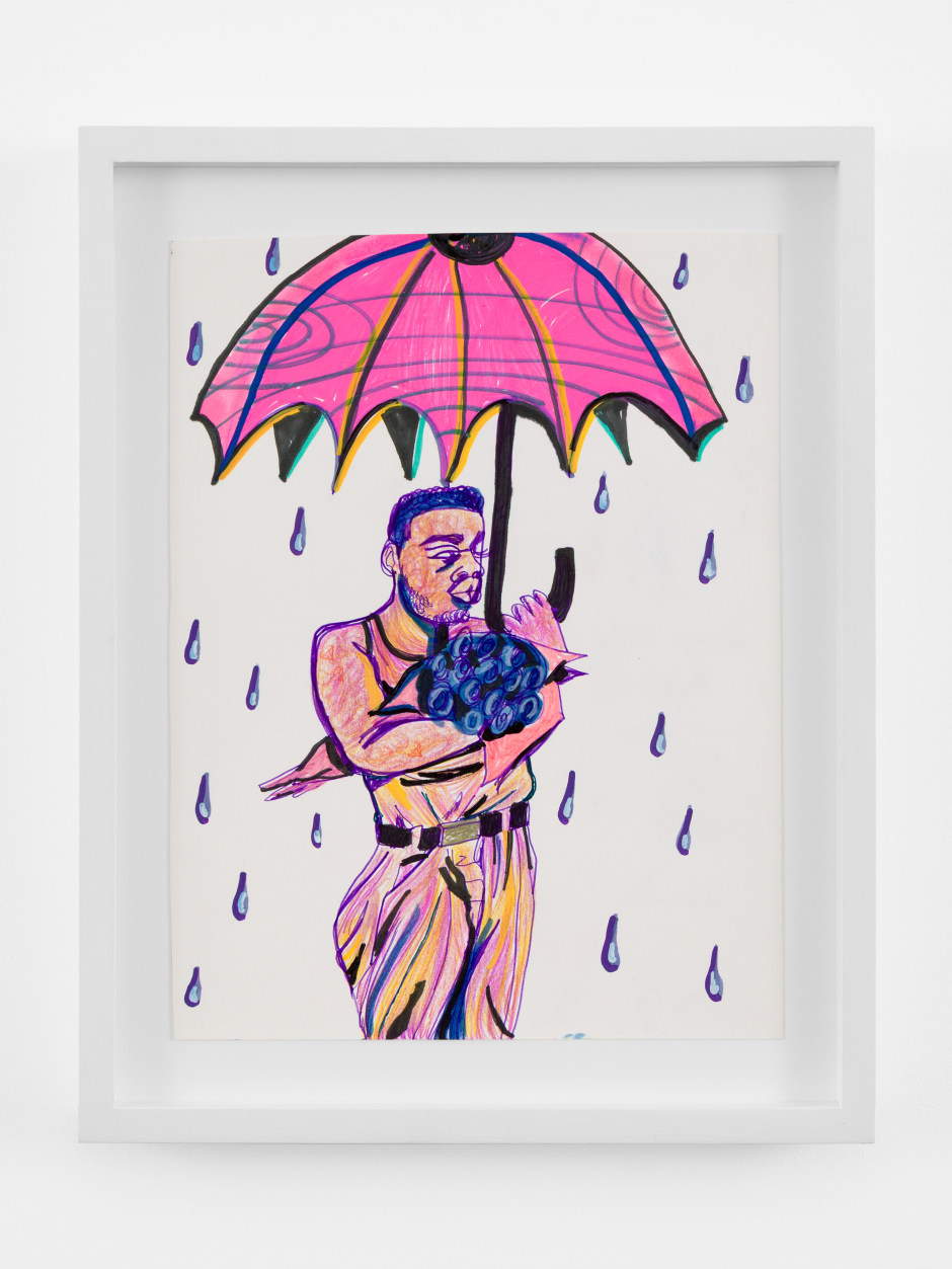 Damp Roses, 2025  colour pencil and marker on paper  Site size: 30.5 x 22.9 cm / 12 x 9 in Frame size: 37 x 29.5 x 4 cm / 14 ⅝ x 11 ⅝ x 1 ⅝ in