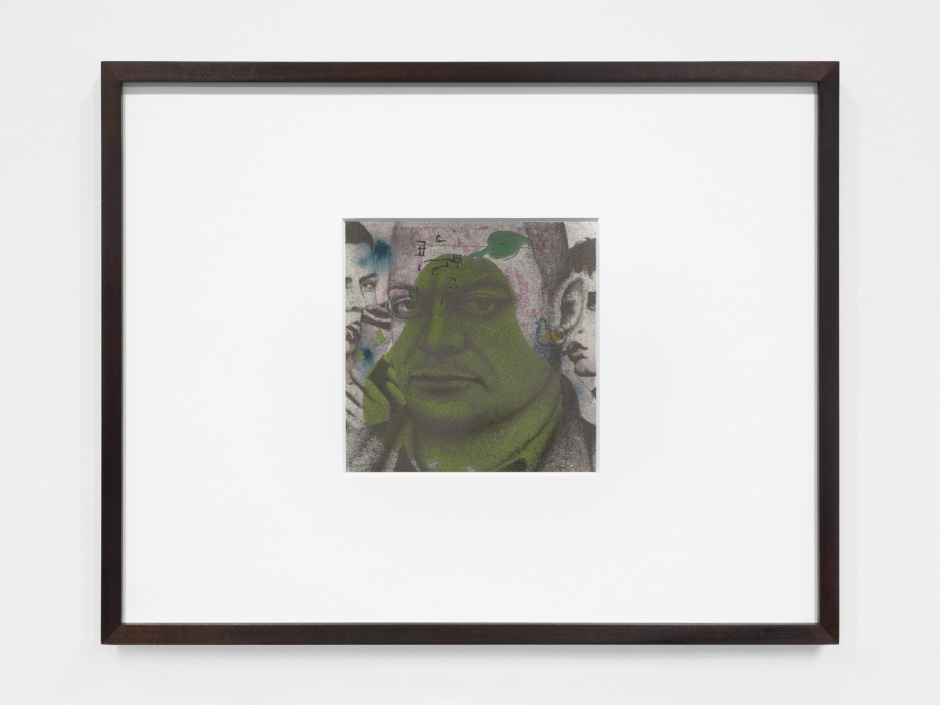 Untitled  2024  graphite powder, acrylic, watercolour and screen-printed size on paper, stained lime frame site size: 16.5 x 16.5 cm / 6 ½ x 6 ½ in frame size: 37.6 x 47.6 x 2.5 cm / 14 ¾ x 18 ¾ x 1 in