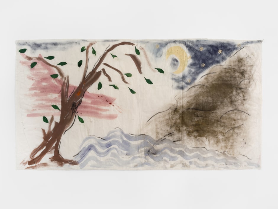 Bella Terra 2021  pigments, pastel and collage on paper  site size: 76 x 143 cm / 29 ⅞ x 56 ¼ in frame size: 87.7 x 155.4 x 6 cm / 34 ½ x 61 ⅛ x 2 ⅜ in