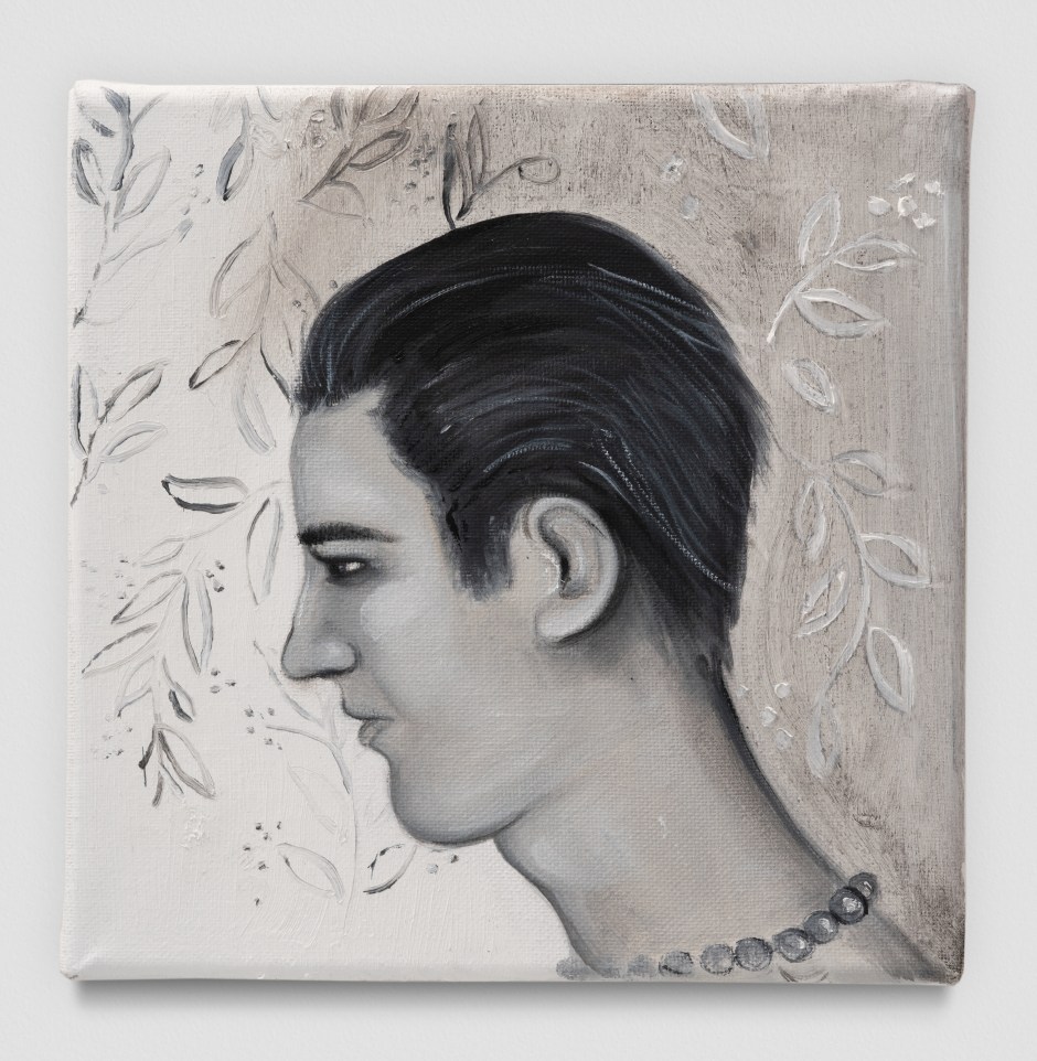silesian boy black white grey, 2020  oil on canvas  20⅓ × 20⅓ cm  8 × 8 in