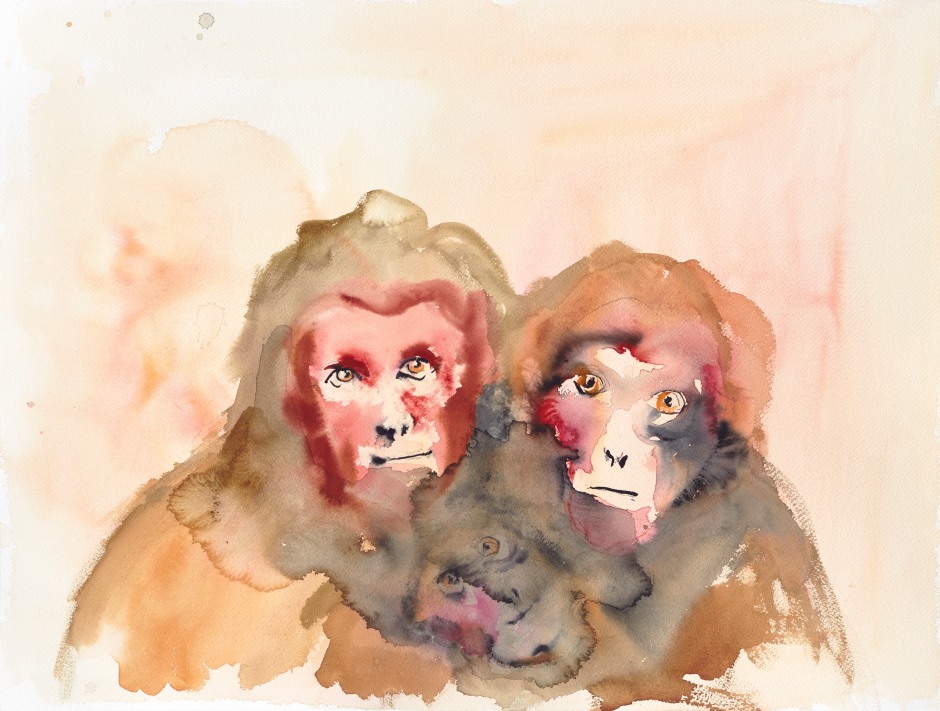 Monkey Family, 2020  watercolour on paper  46 × 61 cm  18.1 × 24 in