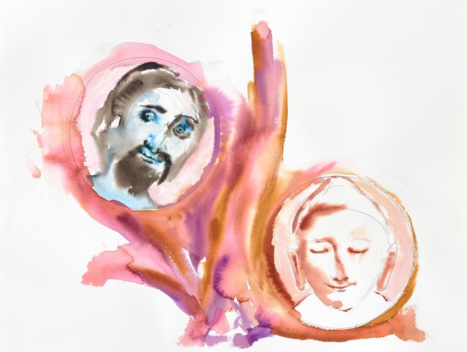 Jesus and Buddha bubble, 2020  watercolour and pencil on paper  46 × 61 cm  18.1 × 24 in