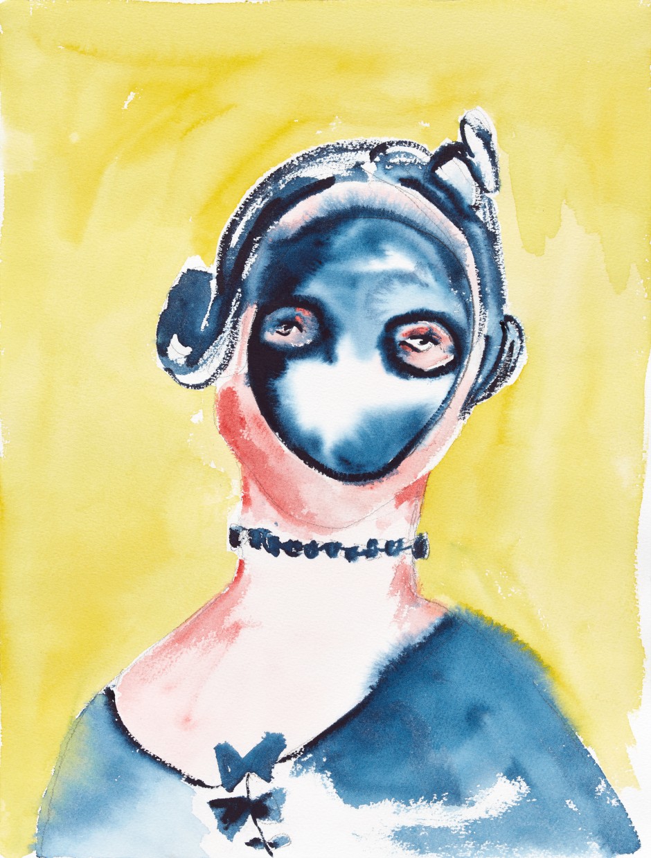 Woman with Mask, 2020  watercolour and pencil on paper  41 × 31 cm  16.1 × 12.2 in
