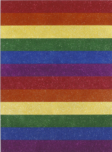 Jonathan Horowitz  Double Rainbow Flag for Jasper in the Style of the Artists Boyfriend, 2013  glitter and enamel on canvas  249.6 x 183.5 cm / 98 ¼ x 72 ¼ in