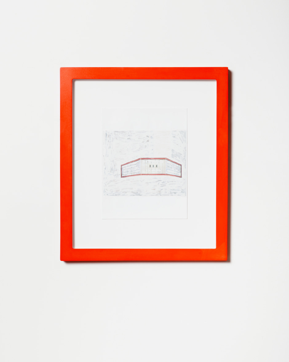 American Speech (XXX), 2019  Inkjet and Wite-Out on paper, cast polyester resin frame, plexiglass, mat-board, coroplast, wooden strainer, hardware  site size: 27.9 x 21.6 cm / 11 x 8 ½ in frame size: 43.2 x 38.1 x 2.5 cm / 17 x 15 x 1 in