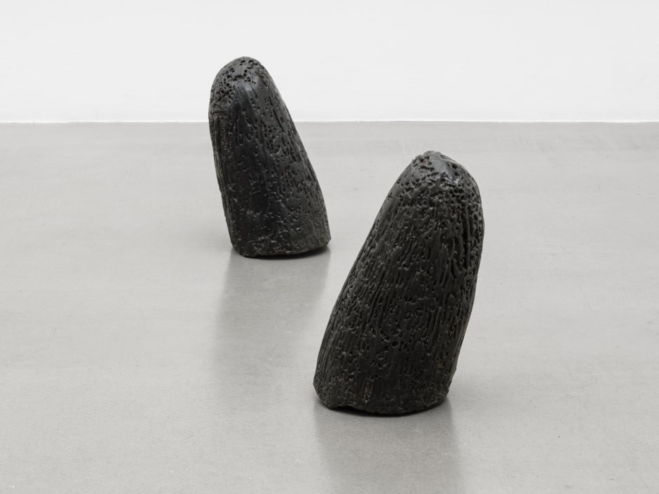 Untitled – Thighs, 2021  resin, wax  two parts, each: 16 x 17 x 32 cm / 6 ¼ x 6 ¾ x 12 ⅝ in (variable); set apart: 30 cm / 11 ¾ in