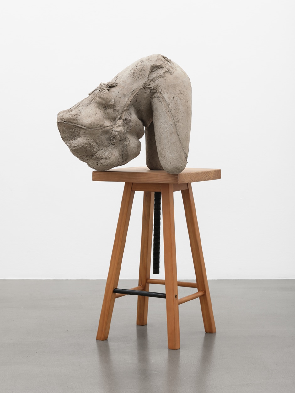 Flesh in Stone-Spontaneous Decision No.2, 2021  Not signed  cement, iron, wooden chair  116 x 52 x 70 cm / 45 ⅝ x 20 ½ x 27 ½ in