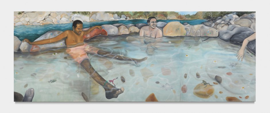 Remington hot springs, 2022  Signed, titled and dated on verso ( All 3 parts)  oil on Belgian linen  Overall size: 183 x 488.2 x 4 cm / 72 ⅛ x 192 ¼ x 1 ⅝ in Panel 1: 183 x 152.6 x 4 cm / 72 ⅛ x 60 ⅛ x 1 ⅝ in. Panel 2: 183 x 183 x 4 cm / 72 ⅛ x 72 ⅛ x 1 ⅝ in Panel 3: 183 x 152.6 x 4 cm / 72 ⅛ x 60 ⅛ x 1 ⅝ in