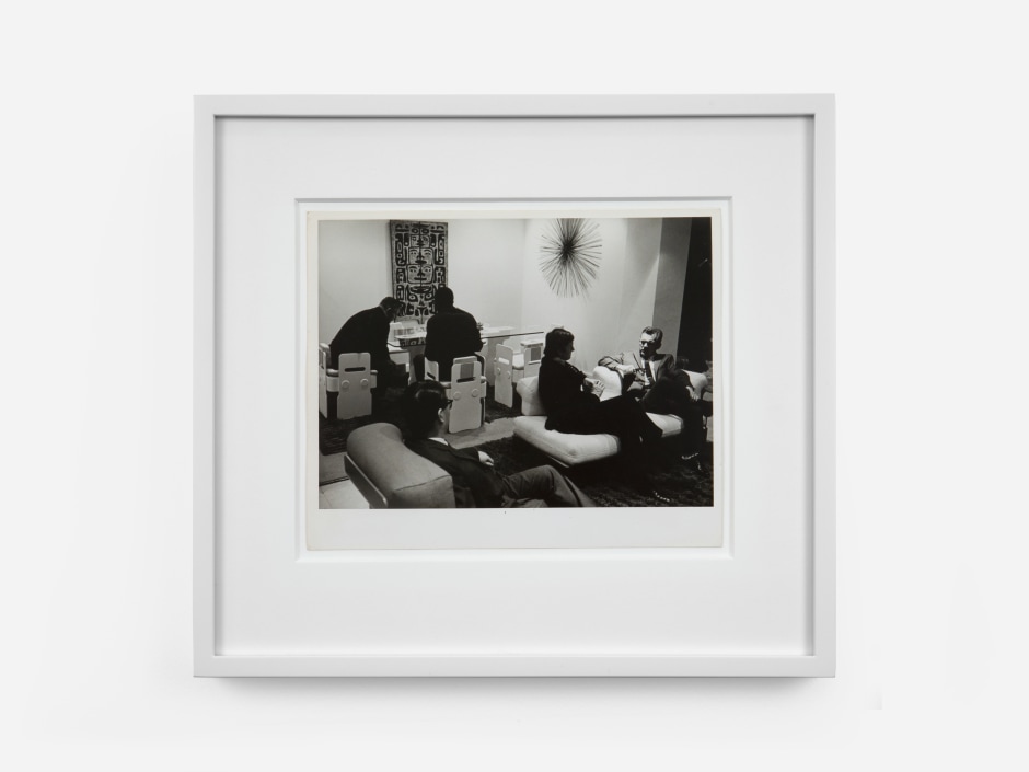 Unknown  Race Furniture showroom , 1966  vintage black and white photograph  site size: 20.3 x 25.4 cm / 8 x 10 in frame size: 35 x 38.9 x 3.8 cm / 13 ¾ x 15 ¼ x 1 ½ in  © Max Clendinning & Ralph Adron, courtesy Sadie Coles HQ, London  Photo: Katie Morrison