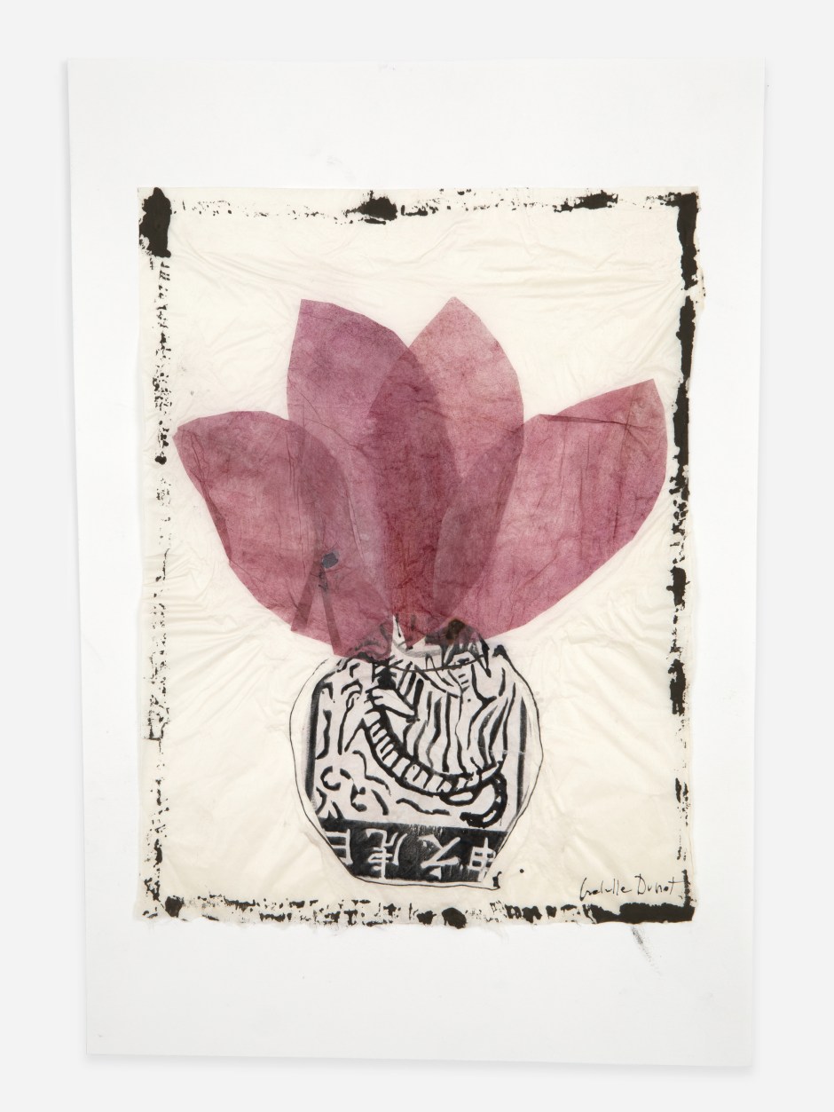 Isabella Ducrot  Pot II, 2022  china ink, pigments and collage on Japanese paper  site size: 42 x 30 cm / 16 ½ x 11 ¾ in frame size: 51.3 x 39 x 2.6 cm / 20 ¼ x 15 ⅜ x 1 in  © Isabella Ducrot, courtesy Sadie Coles HQ, London.  Photo: Katie Morrison