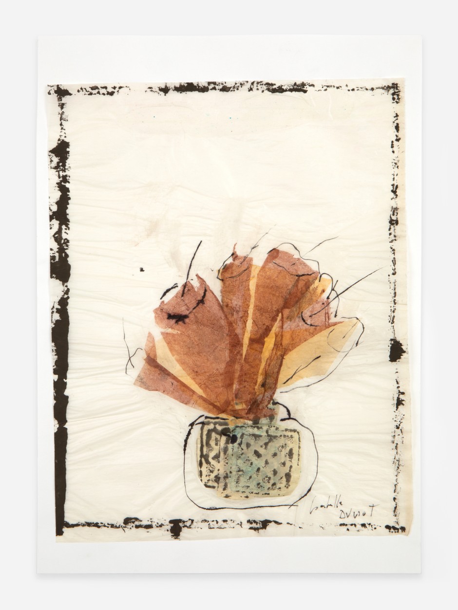 Isabella Ducrot  Pot I, 2022  china ink, pencil, pigments and collage on Japanese paper  site size: 42 x 30 cm / 16 ½ x 11 ¾ in frame size: 51.3 x 39 x 2.6 cm / 20 ¼ x 15 ⅜ x 1 in  © Isabella Ducrot, courtesy Sadie Coles HQ, London.  Photo: Katie Morrison
