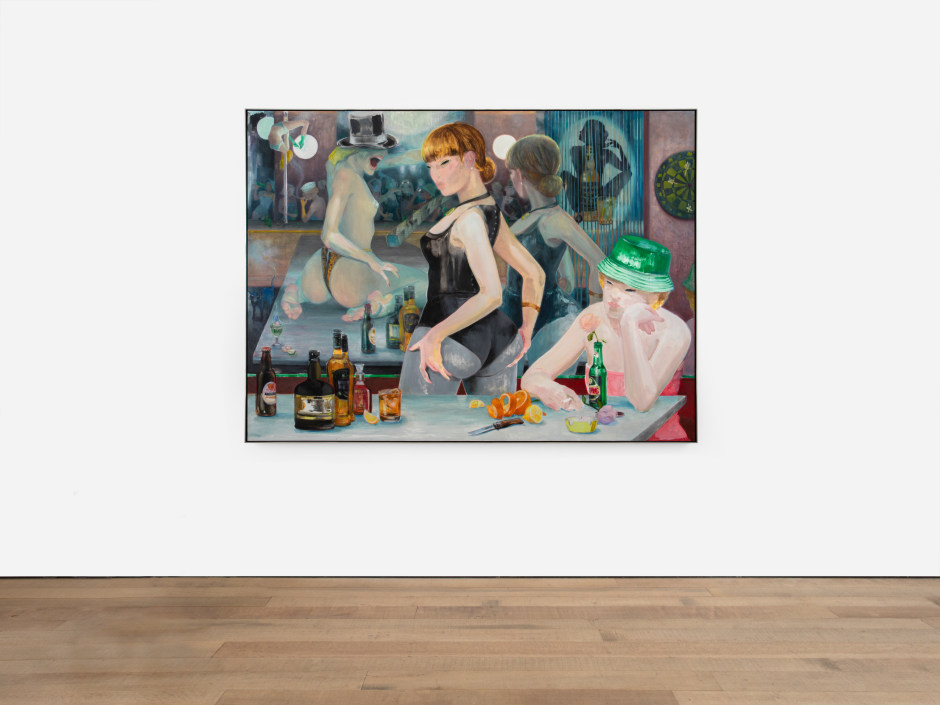 Lisa Brice  Bar Games, 2023  oil and oil pastel on archival paper mounted on Dibond panel in aluminium artist’s frame  site size: 150.1 x 203.5 x 0.5 cm/ 59 ⅛ x 80 ⅛ x ¼ in frame size: 152 x 205.6 x 4.5 cm / 59 ⅞ x 81 x 1 ¾ in  © Lisa Brice, courtesy Sadie Coles HQ, London  Photo: Katie Morrison