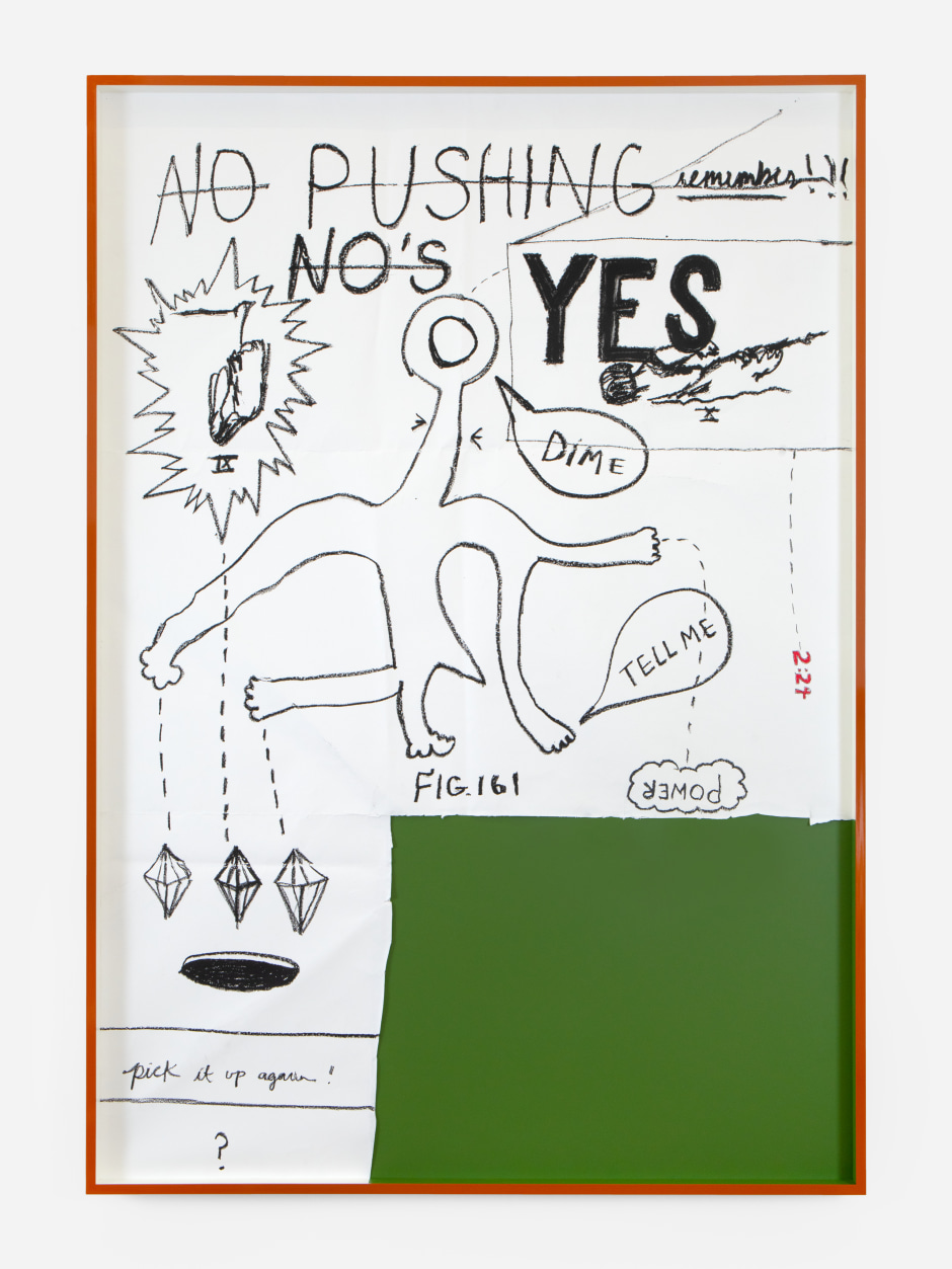 Martine Syms  O Yes, Tell Me (in Spanish), Cruelty, then Ruin, but also, Luck, Charm, 2023  oil stick on Fabriano paper  site size: 214 x 150.4 cm / 84 ¼ x 59 ¼ in frame size: 215 x 151.4 cm / 84 ⅝ x 59 ⅝ in  © Martine Syms, courtesy the Artist and Sadie Coles HQ, London. Photo: Katie Morrison
