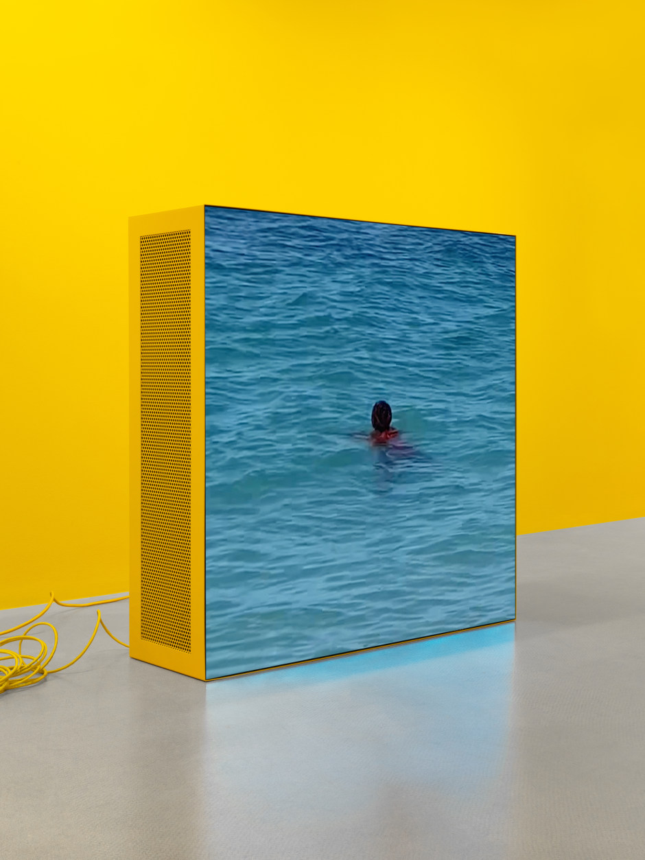 Martine Syms  Ate or Act III, 2023  video, colour and sound in custom frame  frame: 101 x 101 x 30 cm / 39 ¾ x 39 ¾ x 11 ¾ in dur: 4 min, 52 sec  © Martine Syms, courtesy the Artist and Sadie Coles HQ, London. Photo: Katie Morrison