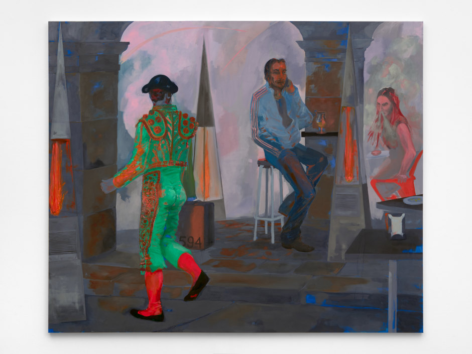 Toro Bravo (Fighting Bull), 2024  oil on canvas  200 x 240.6 x 4 cm / 78 3/4 x 94 3/4 x 1 5/8 in.  © Georgia Gardner Gray. Courtesy of the Artist and Sadie Coles HQ, London.  Photo: Robert Glowacki
