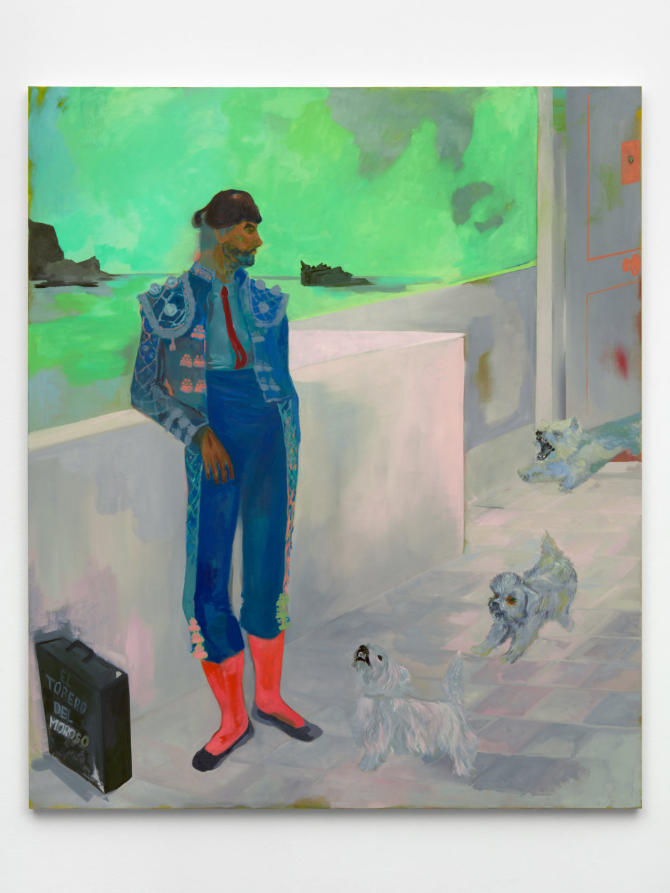 ¡Tragalo perro! (Swallow that, Dog!), 2024  oil on canvas  200.5 x 169.8 x 3.8 cm / 79 x 66 7/8 x 1 1/2 in.  © Georgia Gardner Gray. Courtesy of the Artist and Sadie Coles HQ, London.  Photo: Robert Glowacki
