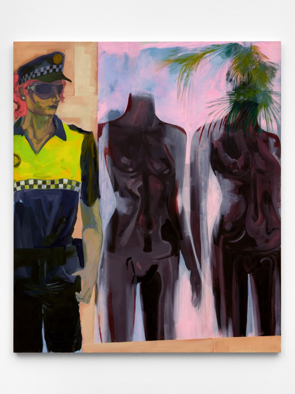Vestida y Desnuda (Clothed and Unclothed), 2024  oil on canvas  142.5 x 122 x 3.5 cm / 56 1/8 x 48 x 1 3/8 in.  © Georgia Gardner Gray. Courtesy of the Artist and Sadie Coles HQ, London.  Photo: Robert Glowacki