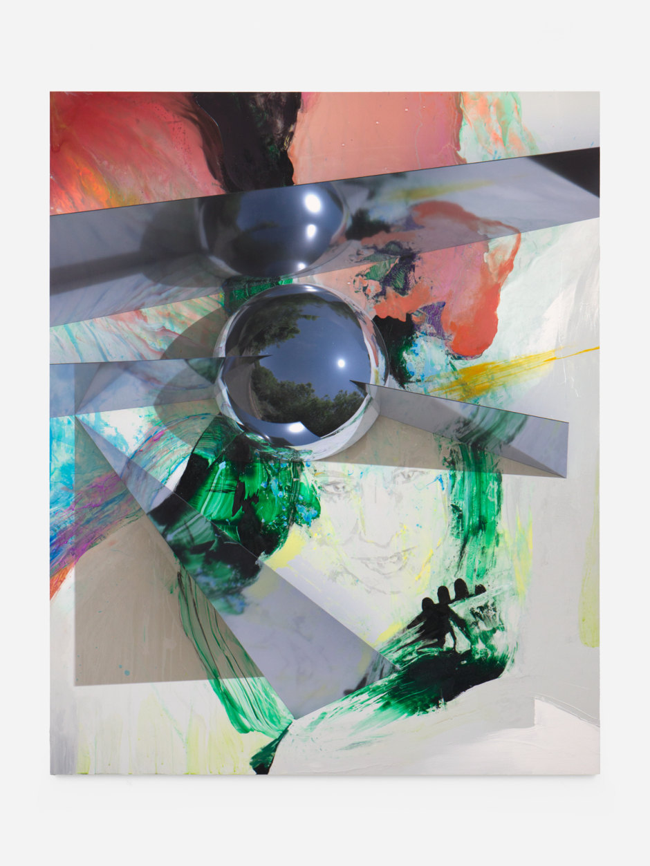 Moonlight, 2024  oil, acrylic, transfer print into acrylic polymer, and UV-print on aluminium composite  194.4 x 156.5 x 2.5 cm / 76 ½ x 61 ⅝ x 1 in.