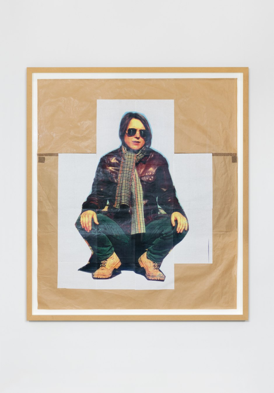 Sarah Lucas  Self-portrait, 1993  colour photocopies on cut-and-paste brown paper  site size: 175.26 x 149.86 cm / 69 x 59 in frame size: 188.5 x 165 x 8.5 cm / 74 ¼ x 65 x 3 ⅜ in