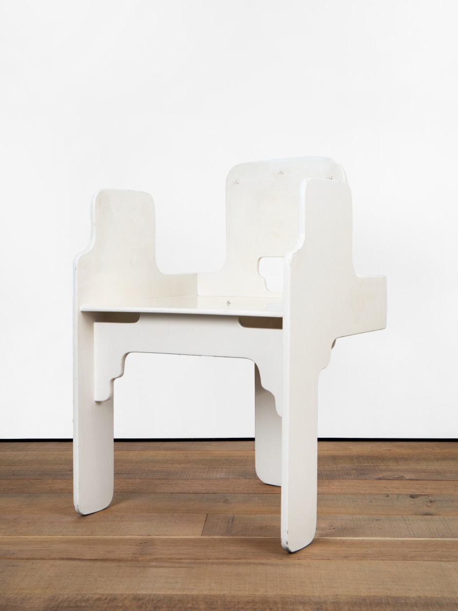 Max Clendinning  DC2 experimental chair, 1965  made by Clendinning Bros., Armagh for Liberty & Co., London, painted plywood  74.5 x 49.5 x 45 cm / 29 ⅜ x 19 ½ x 17 ¾ in  © Max Clendinning, courtesy Sadie Coles HQ, London  Photo: Katie Morrison