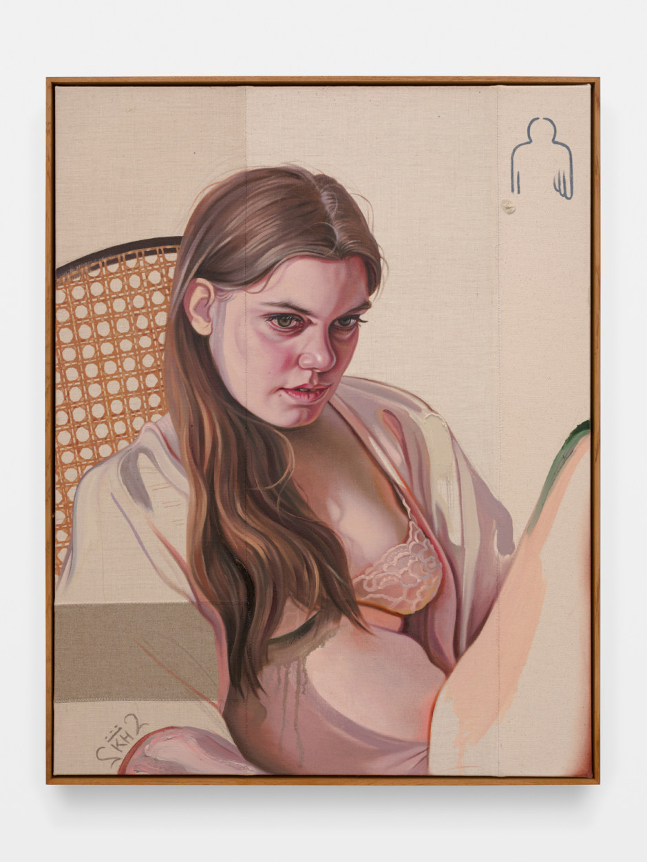 Kati Heck  Taubenzweig, 2022  oil on stitched canvas  90 x 70 cm / 35 ⅜ x 27 ½ in