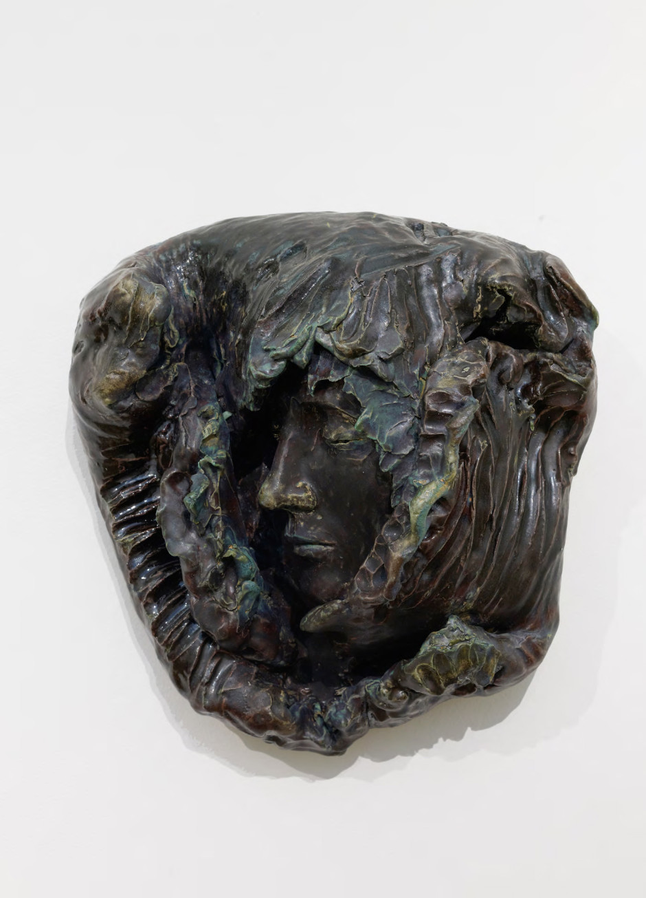 Face in a leaf, 2011  signed and dated on verso  glazed ceramic  40.5 x 39.0 x 20.5 cm 16 x 15 3/8 x 8 1/8 in.