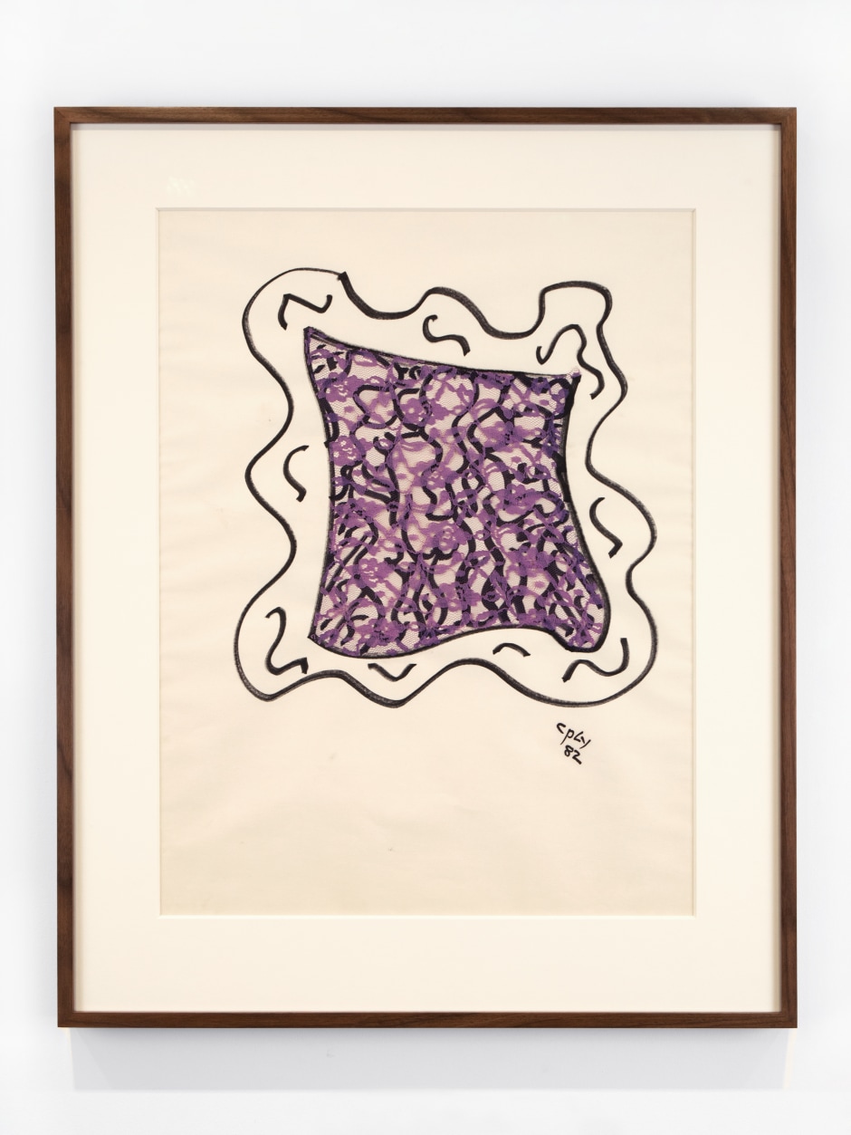 Untitled, 1982  marker and lace on paper  site size: 61 x 45.7 cm / 24 x 18 in frame size: 77.5 x 61.5 x 3.8 cm / 30 ½ x 24 ¼ x 1 ½ in