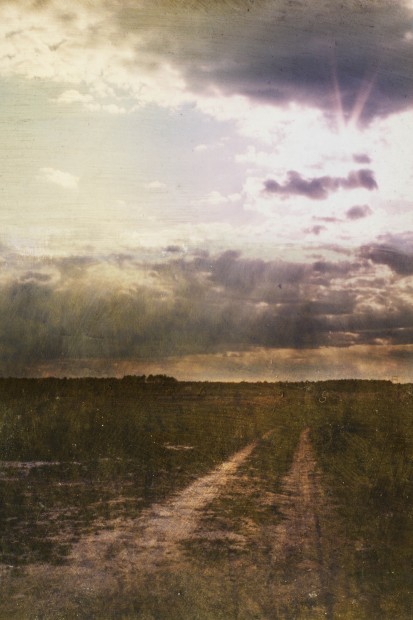 Dorothy Simpson Krause, Long Road to Sunset, 2006, UV cured flatbed print with mixed media on panel, 32 x 48 in.