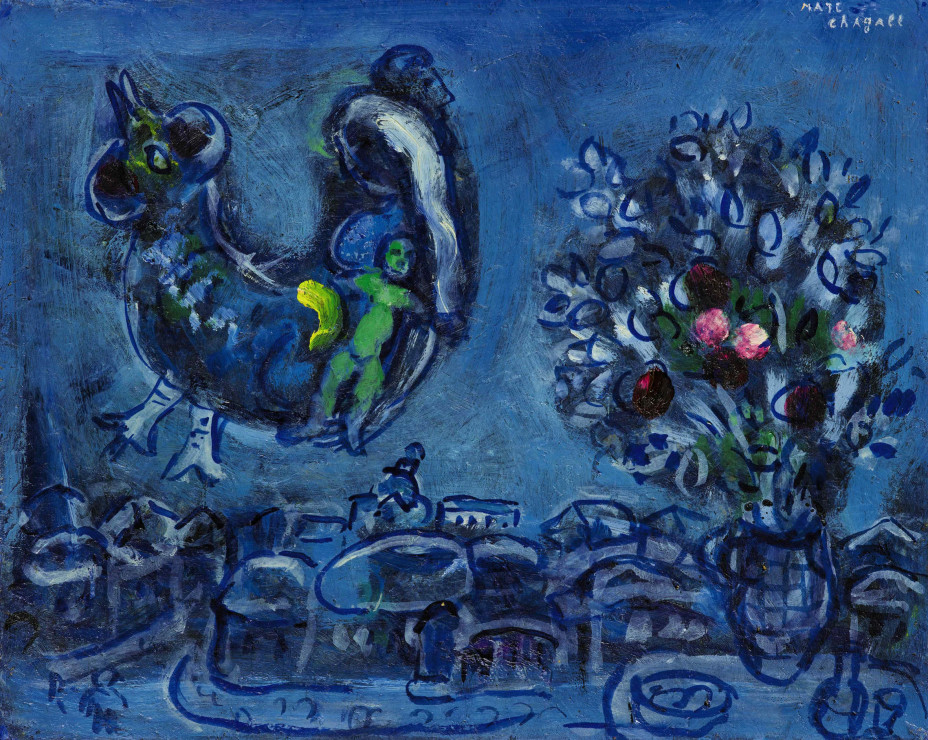 <span class="artist"><strong>Marc Chagall</strong></span>, <span class="title"><em>Evocation du village natal ou Etude pour la femme-oiseau</em>, 1962</span>