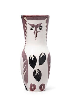 AR 135 - Young Wood-Owl, 1952 Pablo Picasso White earthenware clay, decoration in oxides, knife engraved on white enamel 9 1/4 x 3 1/2 x 3 1/2 inches 23.5 x 8.9 x 8.9 cm Edition of 500