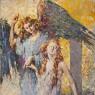 Impressionistic painting of an angel leading a young woman upward