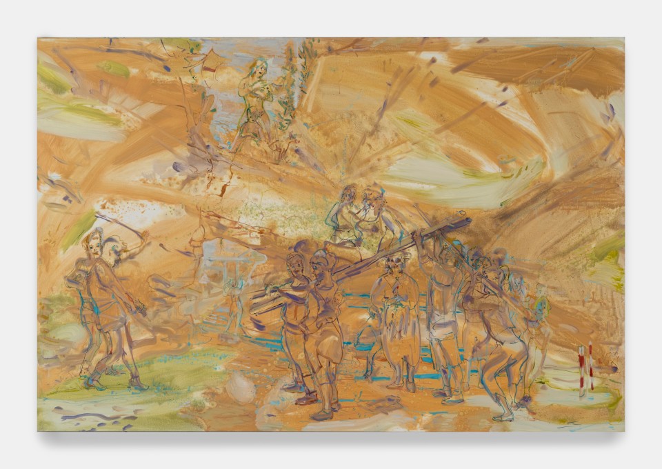 Artwork: Angela Dufresne  Day of Wrath or the raising of the swimsuit which or Jesus Christ in reverse, 2020  signed, titled and dated verso  oil on canvas  40 x 60 inches (101.6 x 152.4 cm)