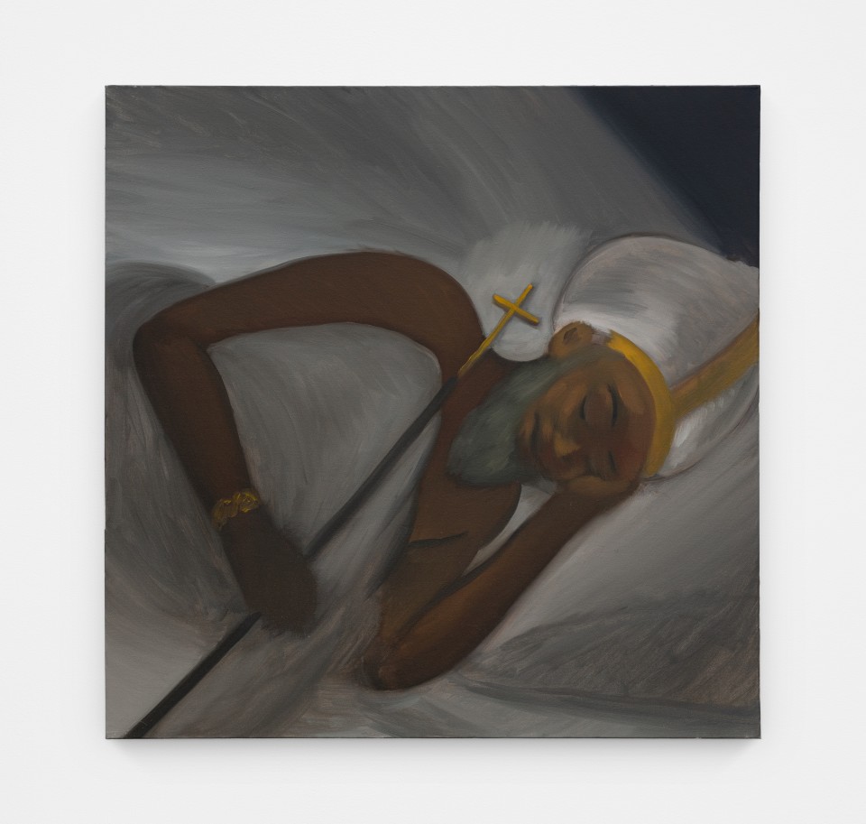 Image: Kenrick McFarlane  Untitled (study of sleeping pope), 2021  oil on canvas  36 x 36 inches (91.4 x 91.4 cm)