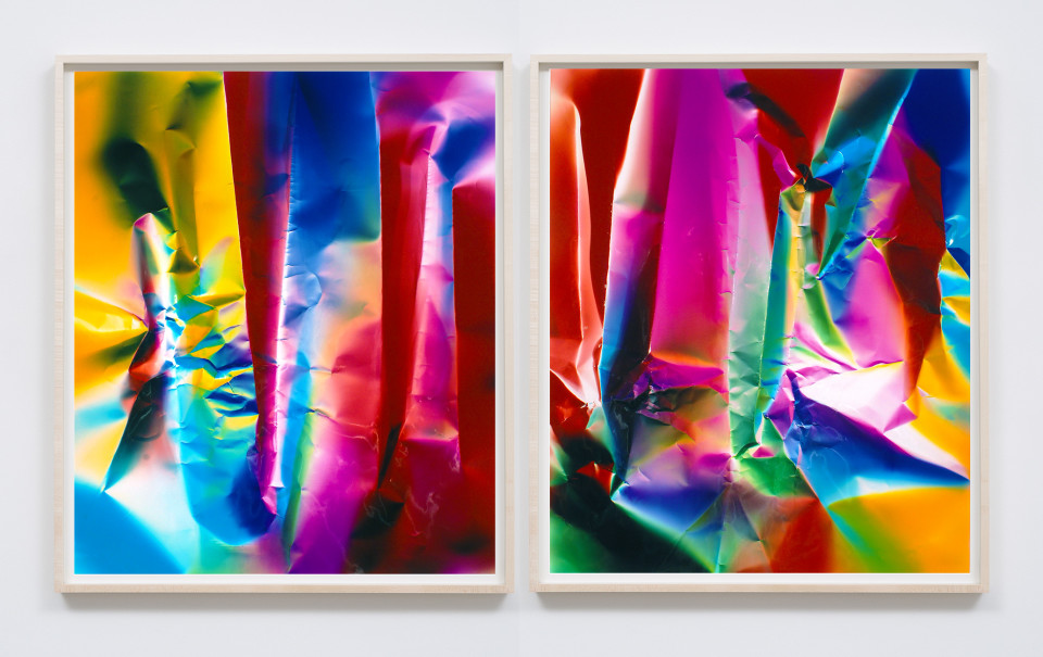 Image: Ellen Carey  Dings & Shadows (diptych), 2017  signed, dated and titled verso  two unique chromogenic prints on glossy paper  24 x 20 inches (each)  (ECa.03.1706.24)