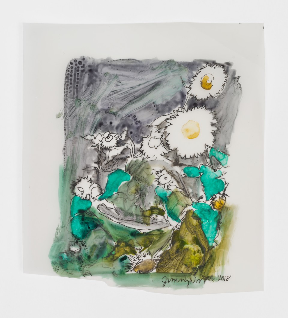 Image: Jimmy Wright  Sunflower No. 5, 2018  signed and dated recto  ink on Yupo Paper  8 3/4 x 7 3/4 inches (22.2 x 19.7 cm)