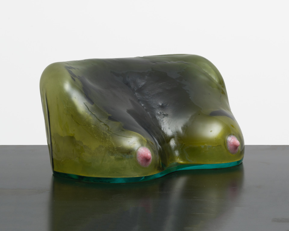 Image: Nevine Mahmoud  Bust (Witches tits), 2018  blown glass, resin, and steel hardware  7 x 15 1/2 x 11 1/2 inches (17.8 x 39.4 x 29.2 cm)