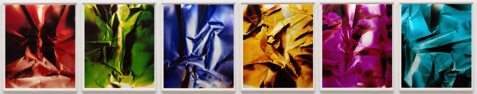Image: Ellen Carey  Dings & Shadows RGBYMC (polyptych), 2012  signed, dated and titled verso  six unique chromogenic prints on matte paper  24 x 20 inches (each)  (ECa.03.1205.24)