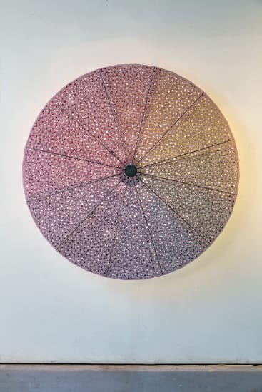 The Patterns of Absence, 2021, Painted steel, mechanical system, 150 x 150 x 12 cm.