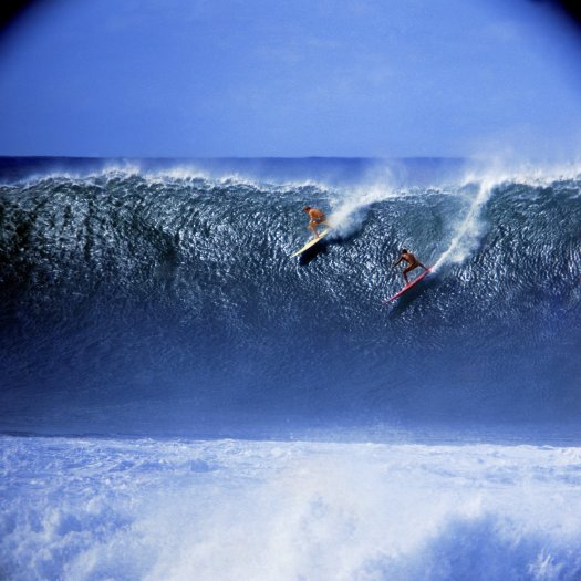 LeRoy Grannis, Rusty Miller and Tiger Espere, Waimea Bay (No. 101), 1966